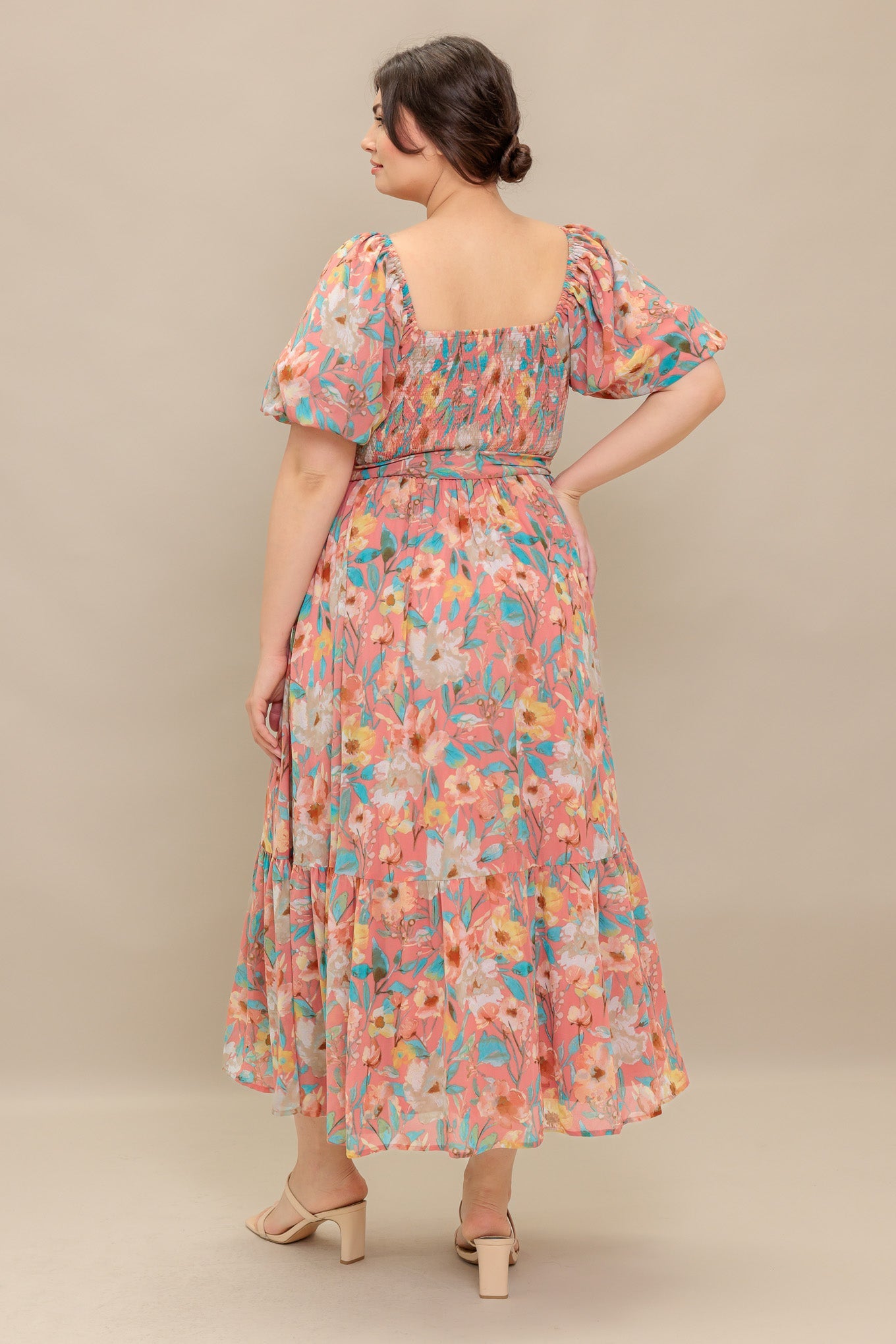 ROSY TWILIGHT FLORAL MIDI DRESS