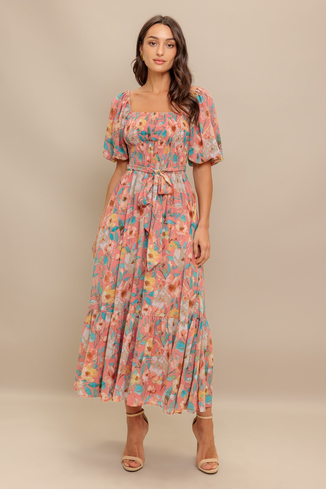 ROSY TWILIGHT FLORAL MIDI DRESS