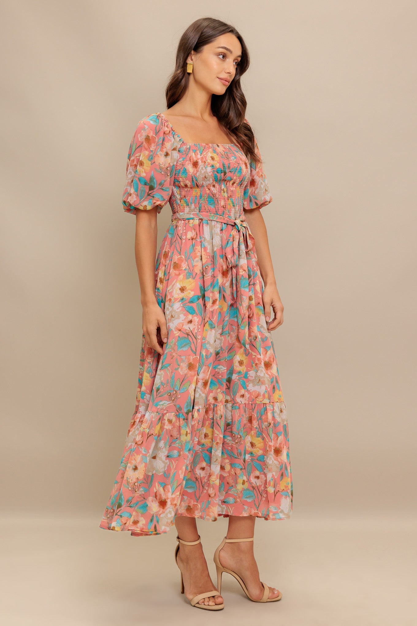 ROSY TWILIGHT FLORAL MIDI DRESS