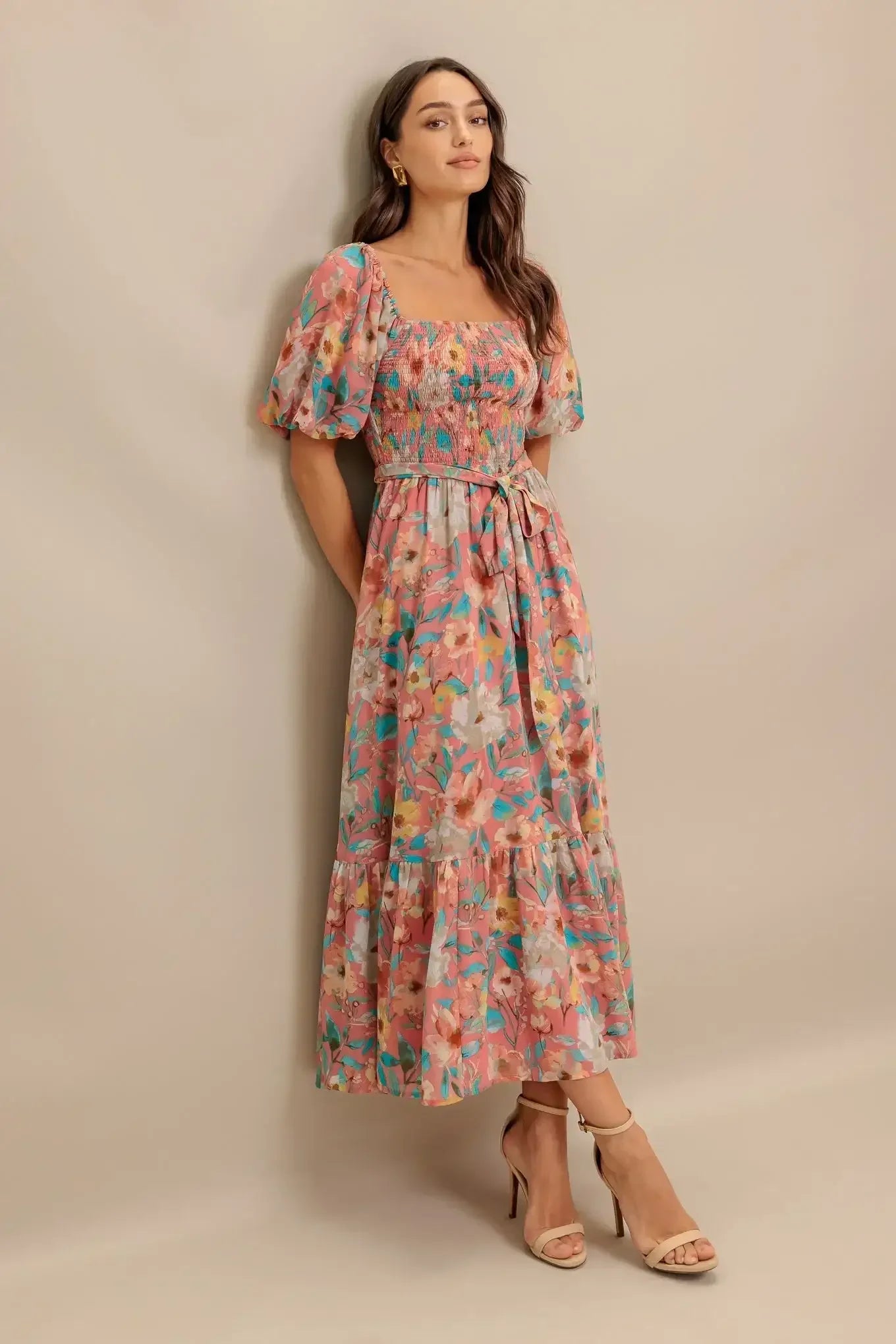 ROSY TWILIGHT FLORAL MIDI DRESS