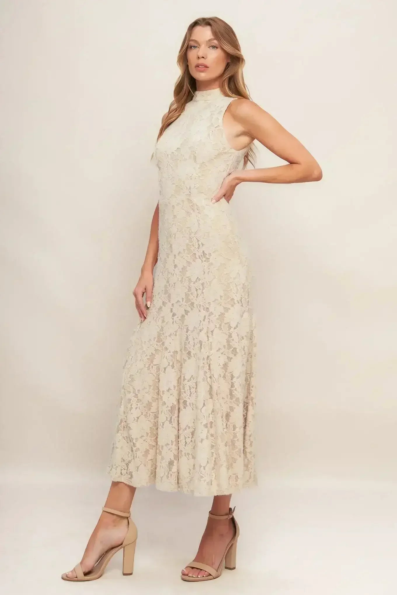 ELEGANT FLORAL STRETCH LACE MIDI DRESS - FINAL SALE