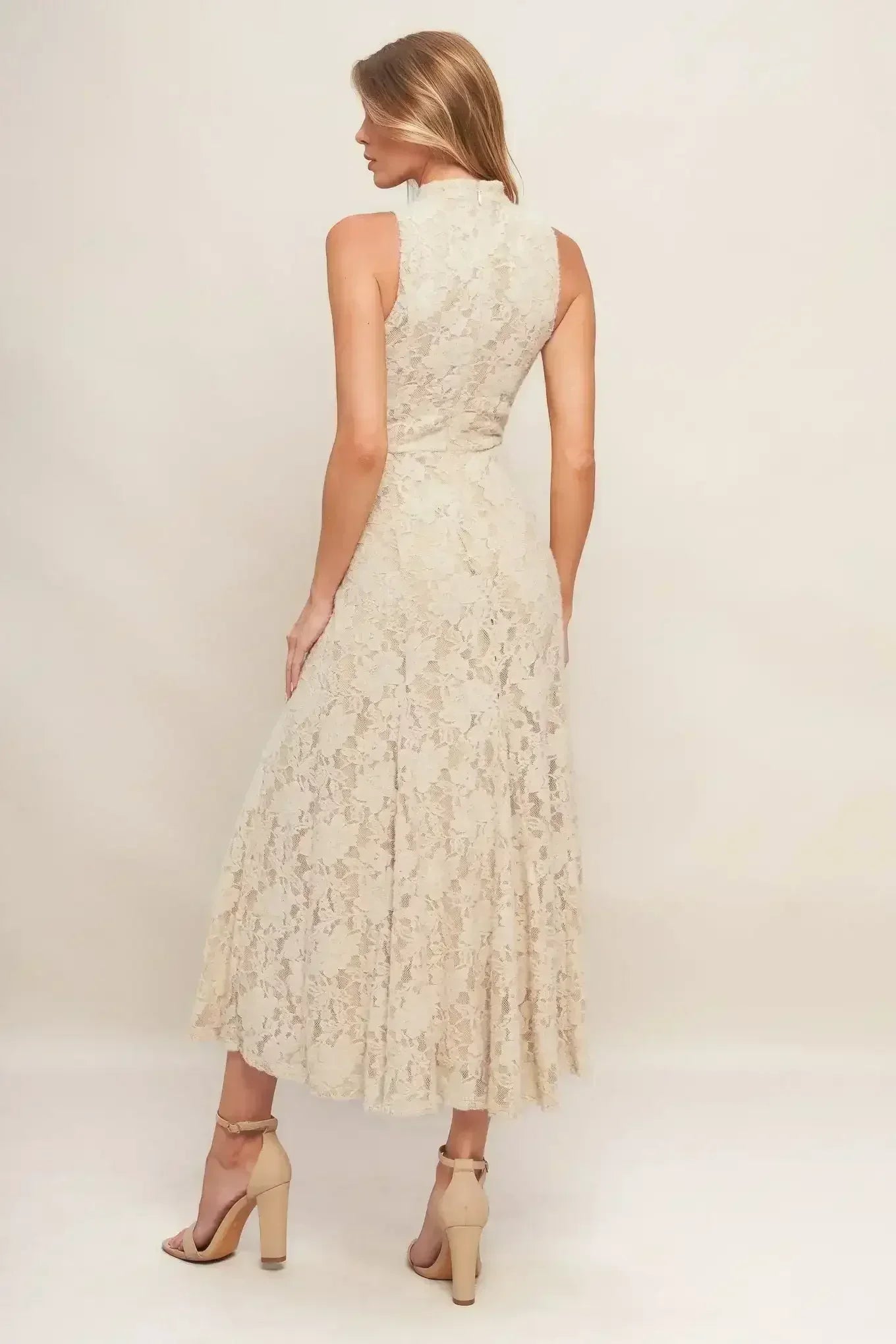 ELEGANT FLORAL STRETCH LACE MIDI DRESS