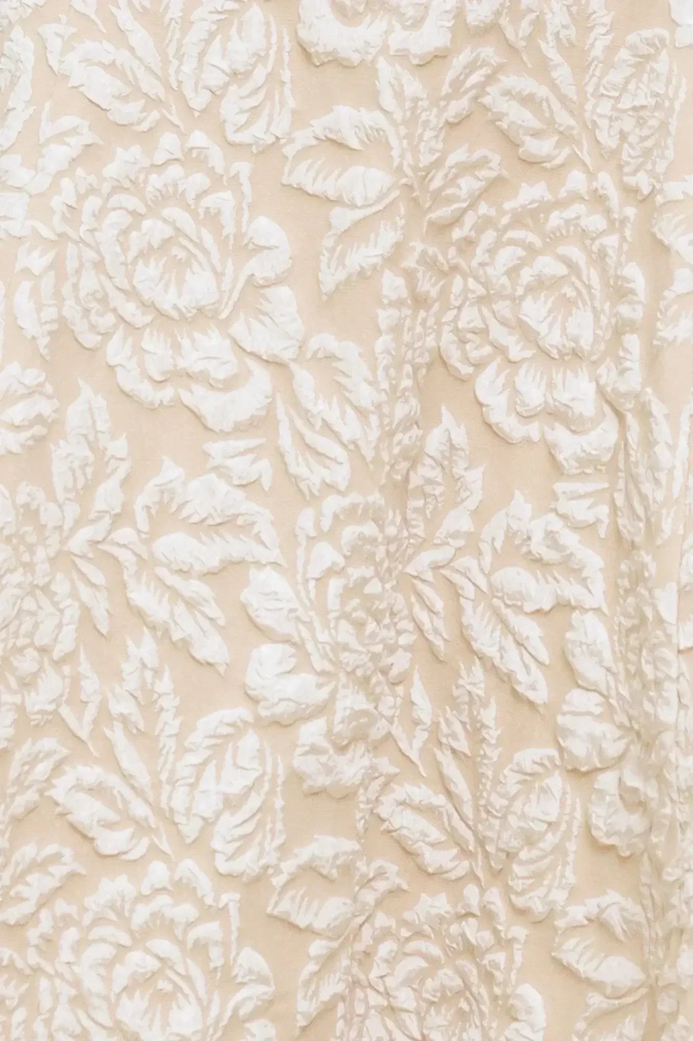 TEXTURED BLOSSOM STRAPLESS MIDI DRESS - BEIGE