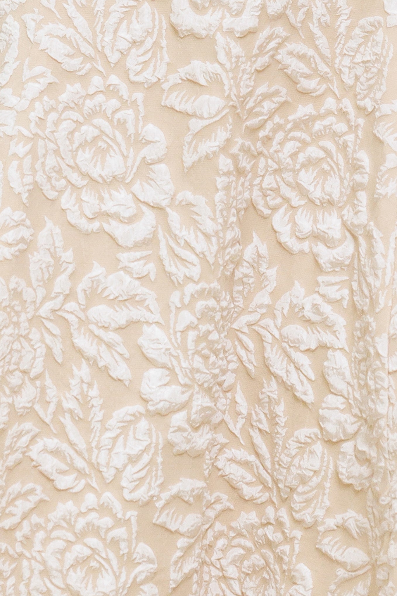 TEXTURED BLOSSOM STRAPLESS MIDI DRESS - BEIGE