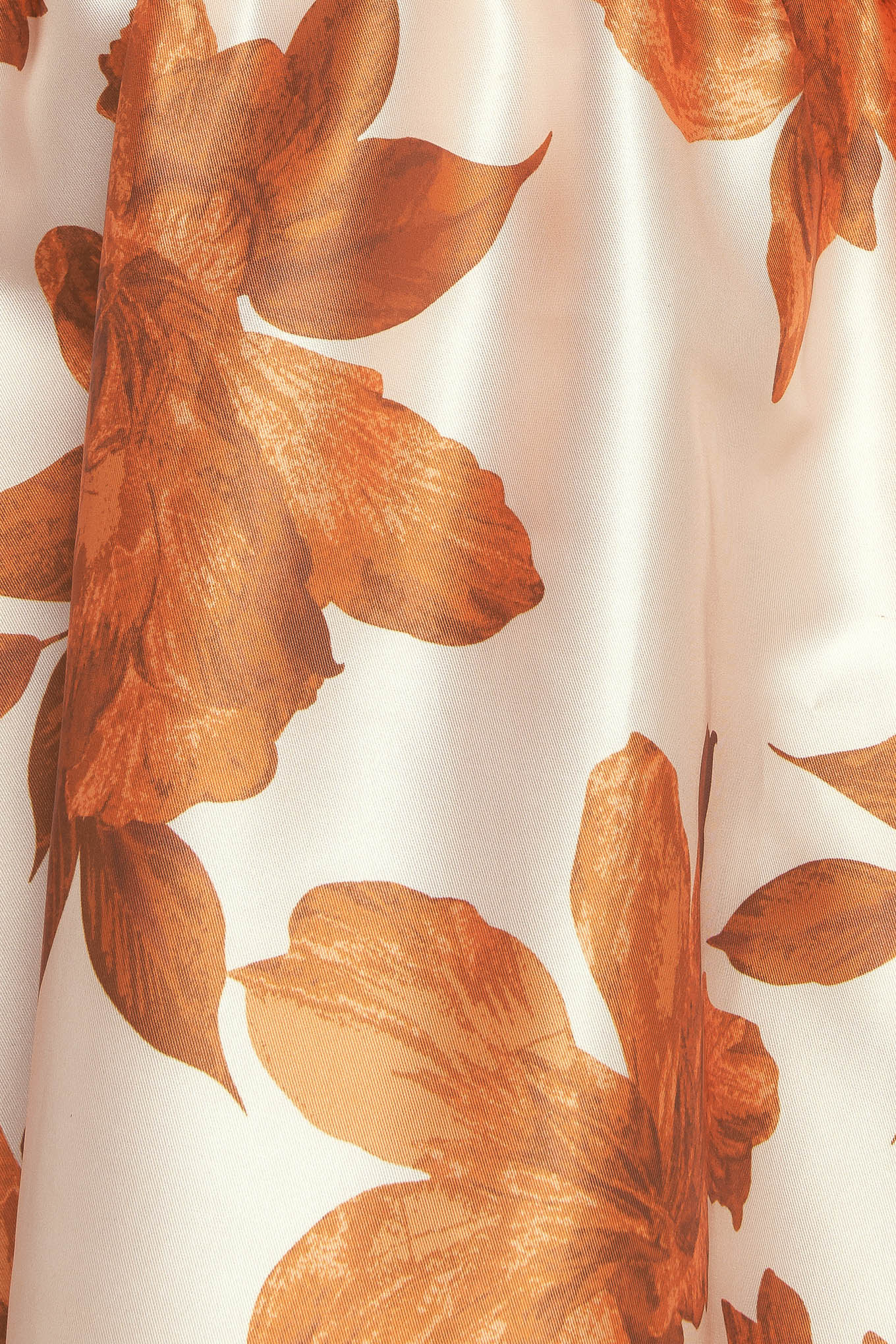 FALL FLORAL SATIN MIDI DRESS - RUST