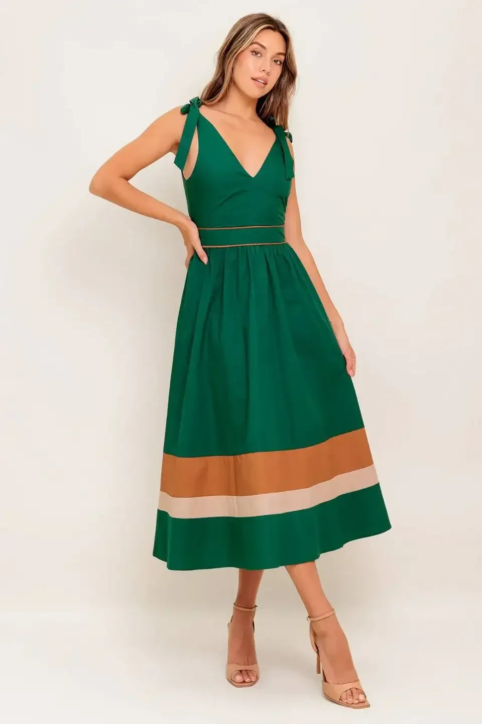 JUNIPER DRESS - COLOR BLOCKED COTTON MIDI DRESS