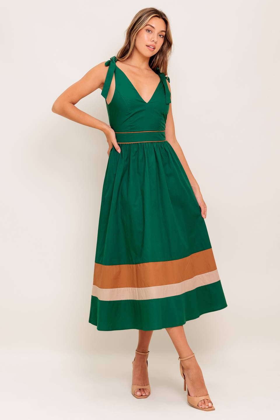 JUNIPER DRESS - COLOR BLOCKED COTTON MIDI DRESS