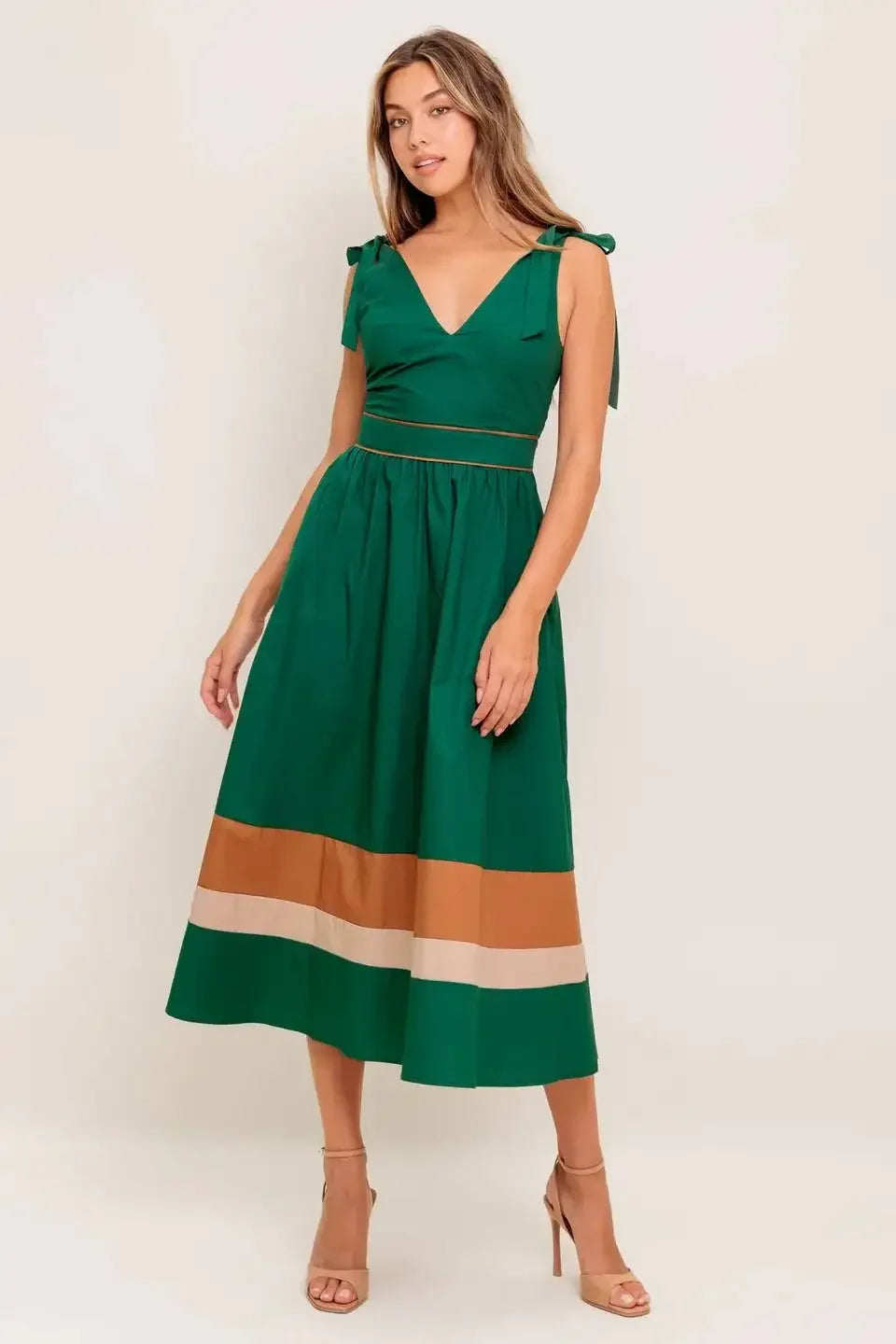 JUNIPER DRESS - COLOR BLOCKED COTTON MIDI DRESS