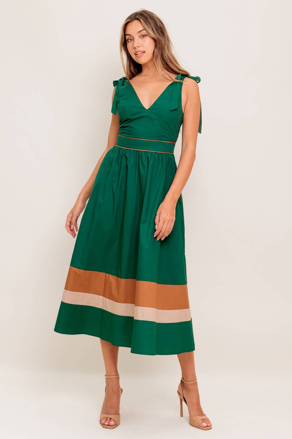 JUNIPER DRESS - COLOR BLOCKED COTTON MIDI DRESS