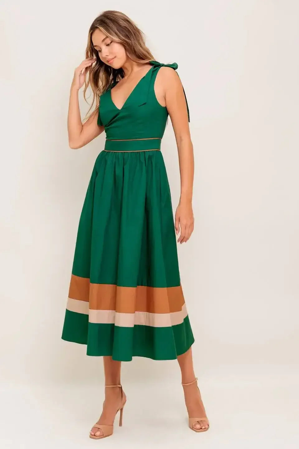 JUNIPER DRESS - COLOR BLOCKED COTTON MIDI DRESS
