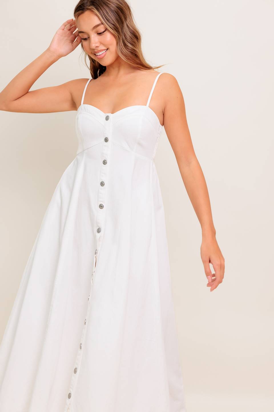 BREE BUTTON DOWN MIDI DRESS - WHITE