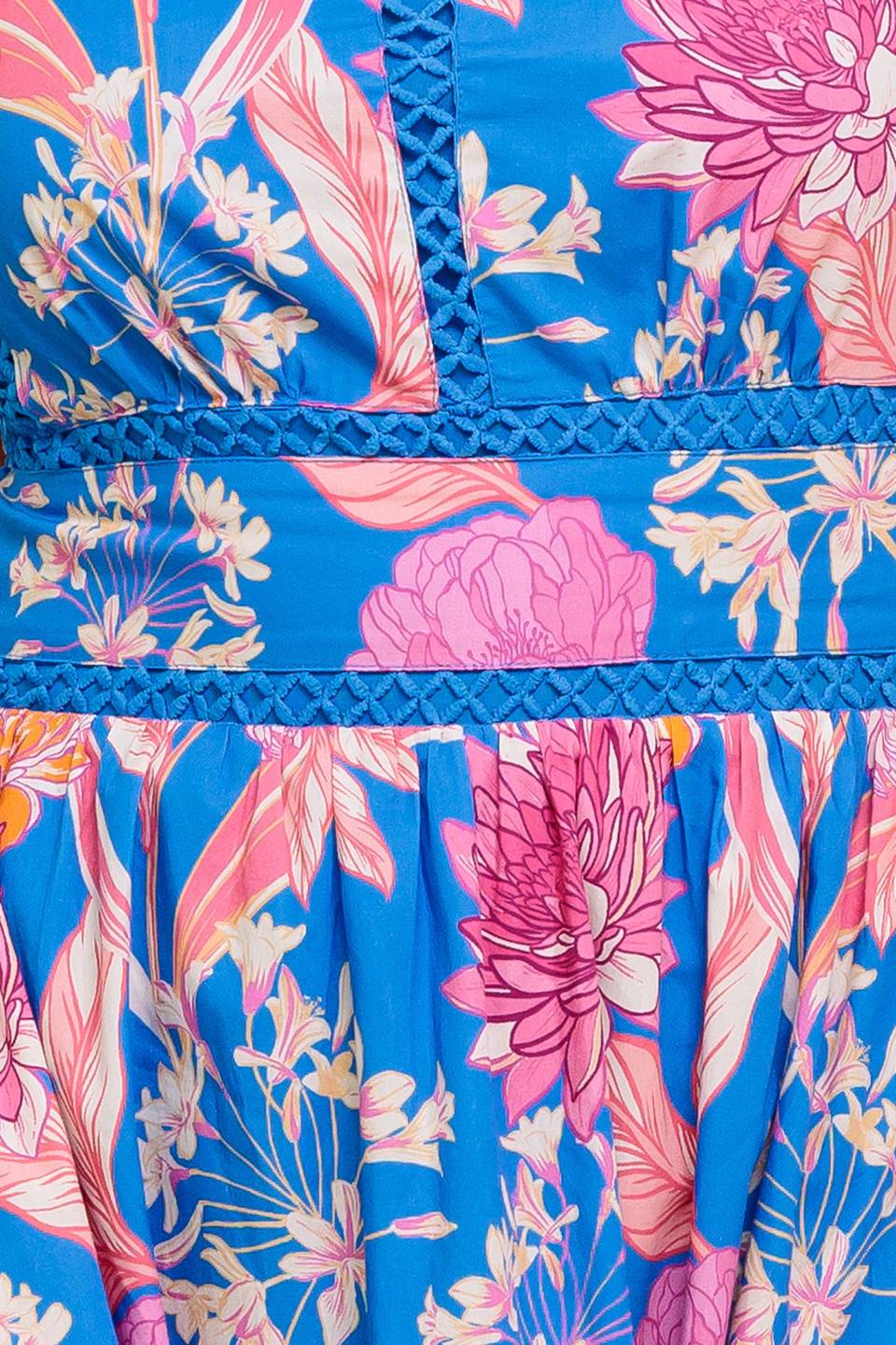 SOLANA MIDI DRESS - BLUE & PINK FLORAL HALTER DRESS