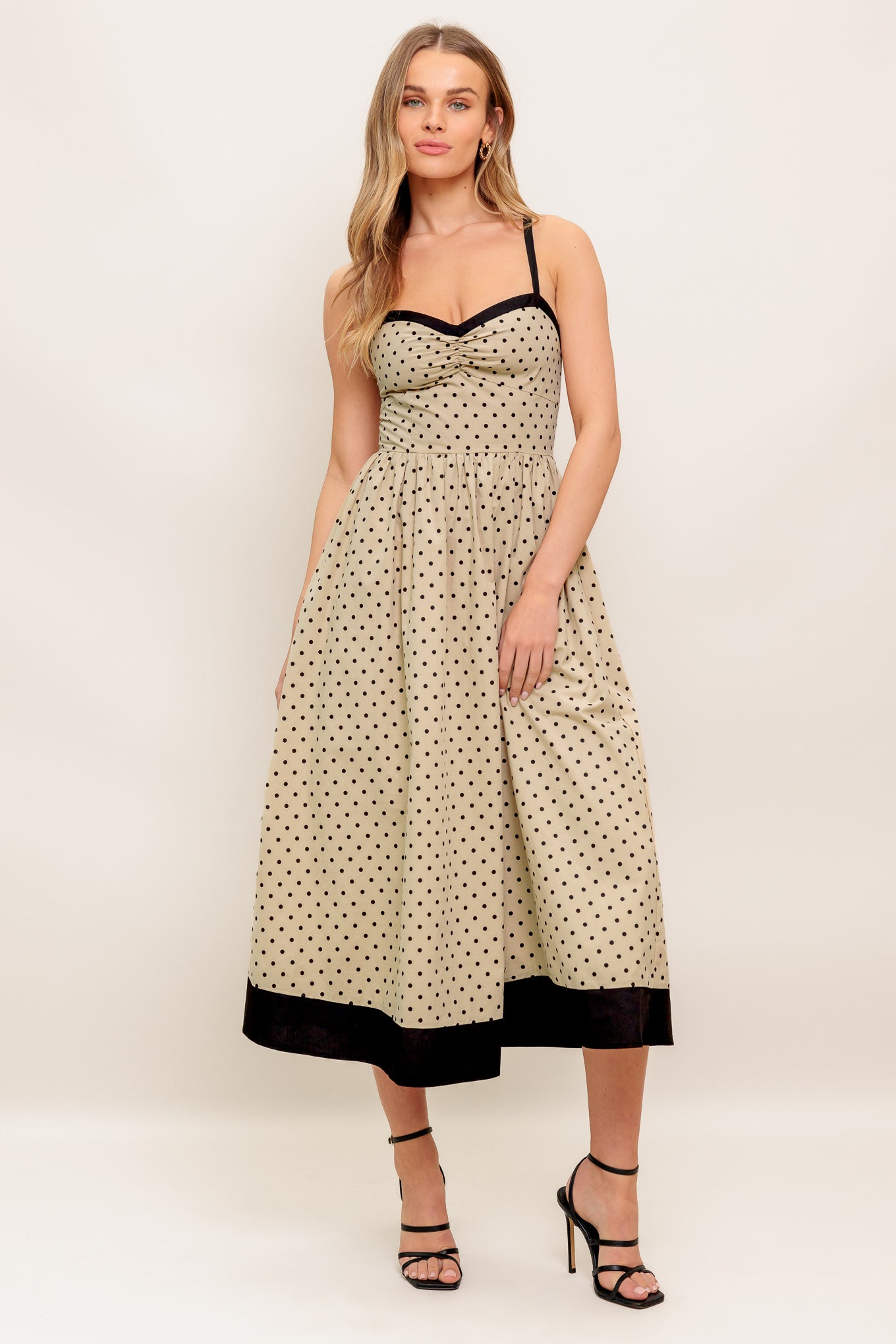 POLKA DOT PASSION MAXI DRESS - TAUPE