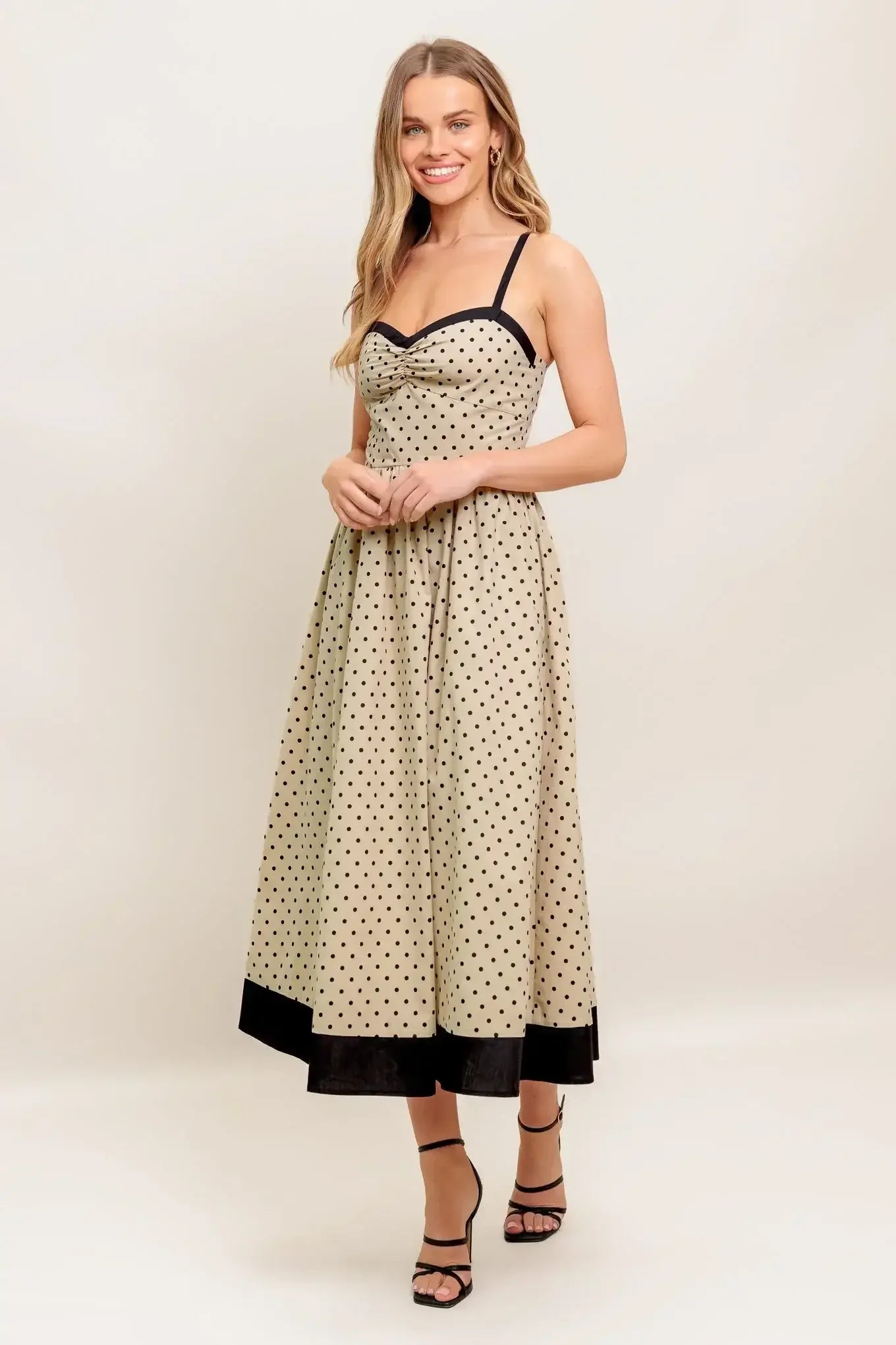POLKA DOT PASSION MAXI DRESS - TAUPE