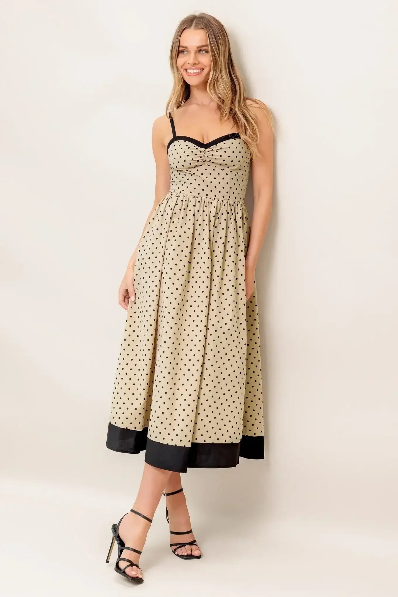 POLKA DOT PASSION MAXI DRESS - TAUPE
