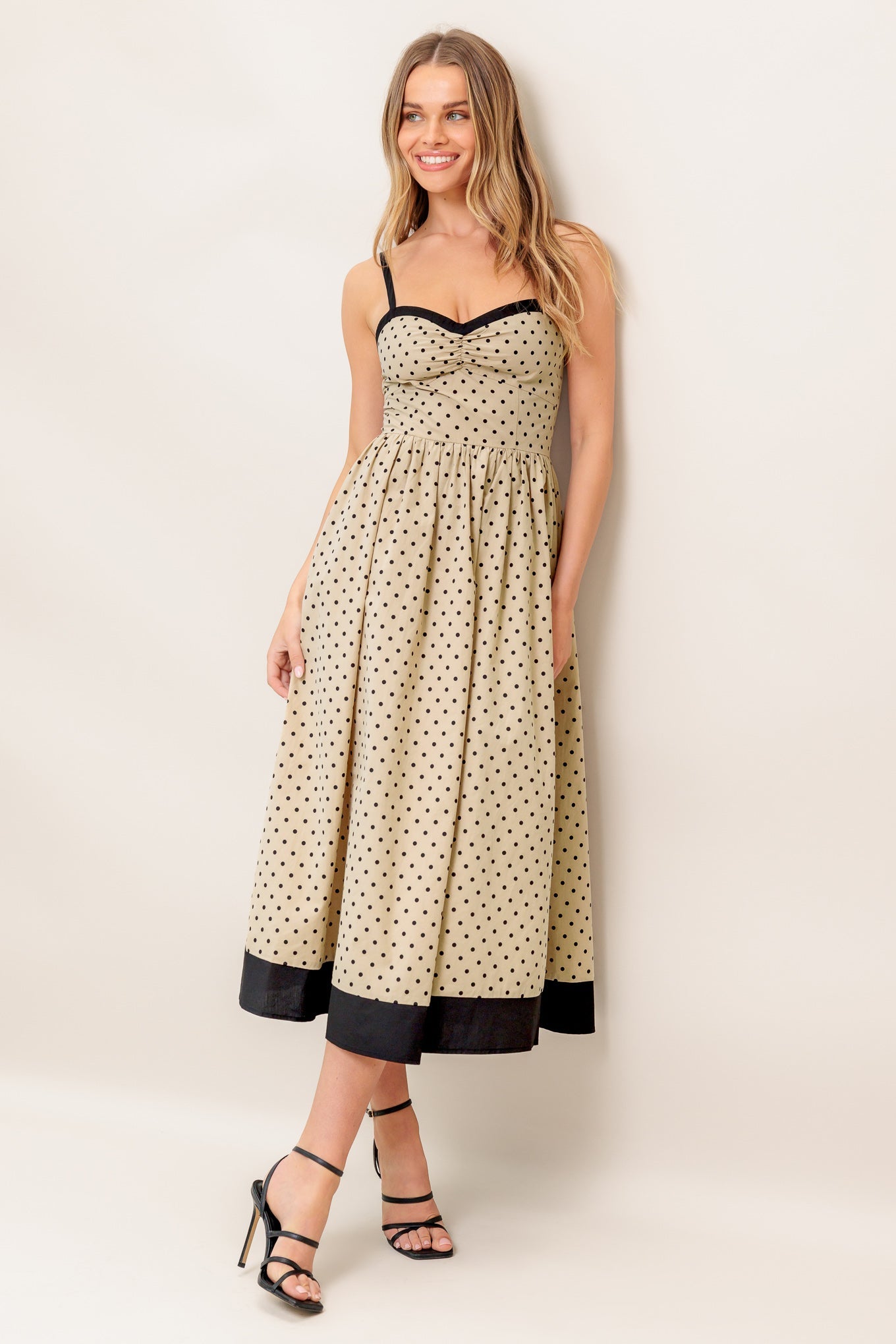 POLKA DOT PASSION MAXI DRESS - TAUPE