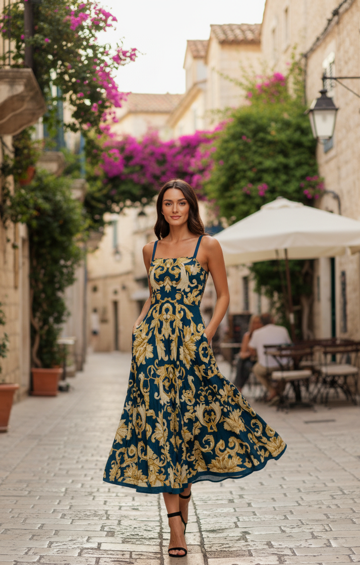 IMPERIAL BLOOM BLUE MIDI DRESS