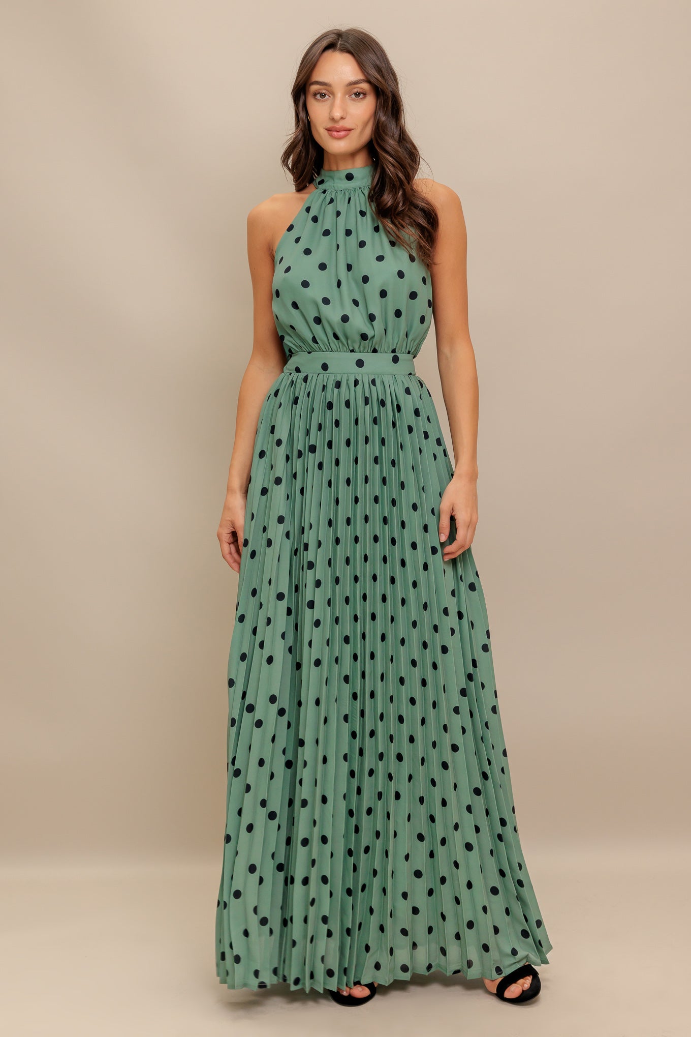 Size Medium, POLKA DOT MAXI DRESS - DARK SAGE - FINAL SALE