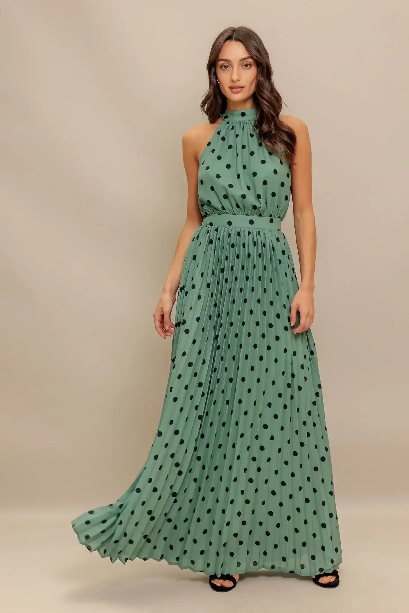 POLKA DOT MAXI DRESS - DARK SAGE