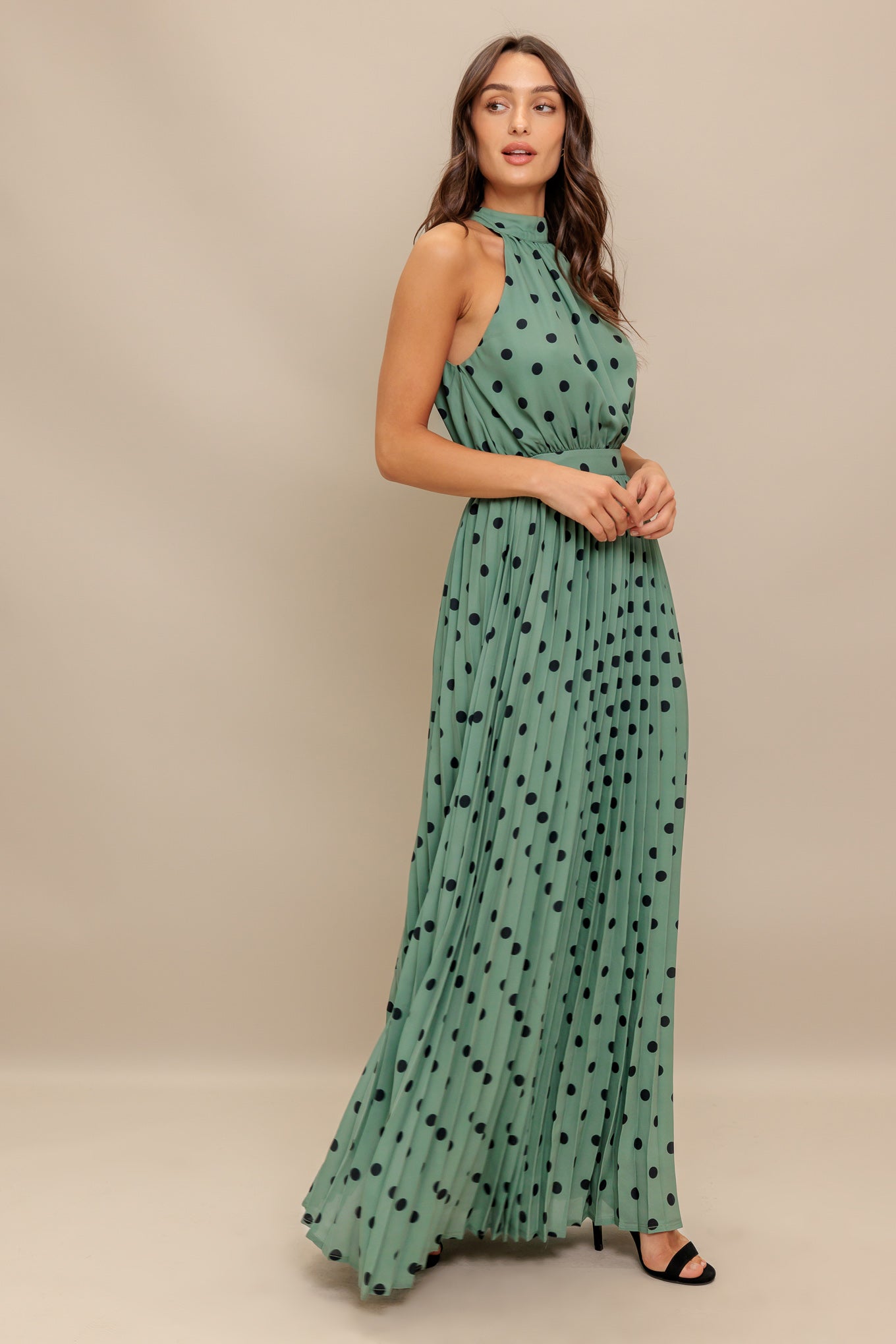 Size Medium, POLKA DOT MAXI DRESS - DARK SAGE - FINAL SALE