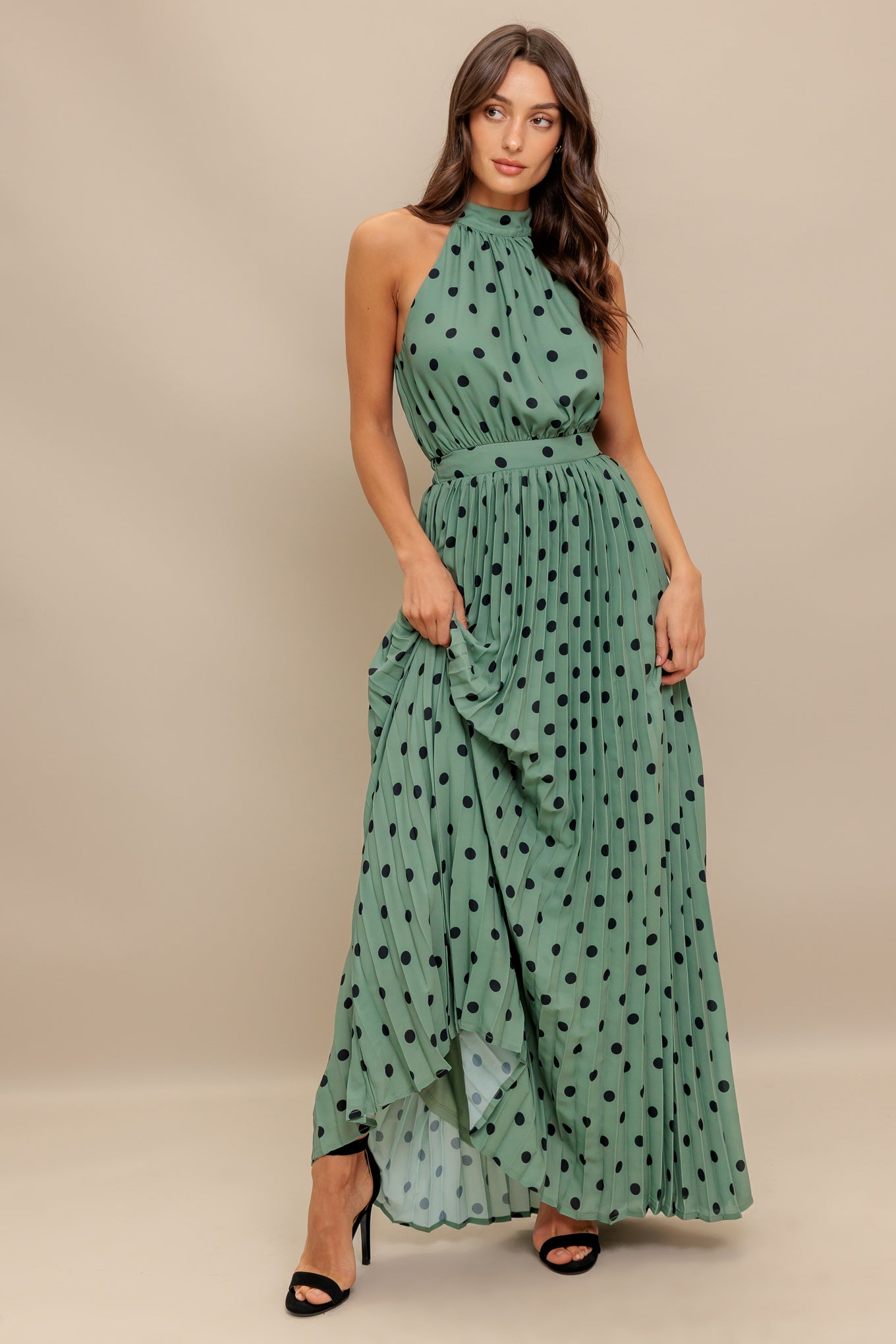 Size Medium, POLKA DOT MAXI DRESS - DARK SAGE - FINAL SALE