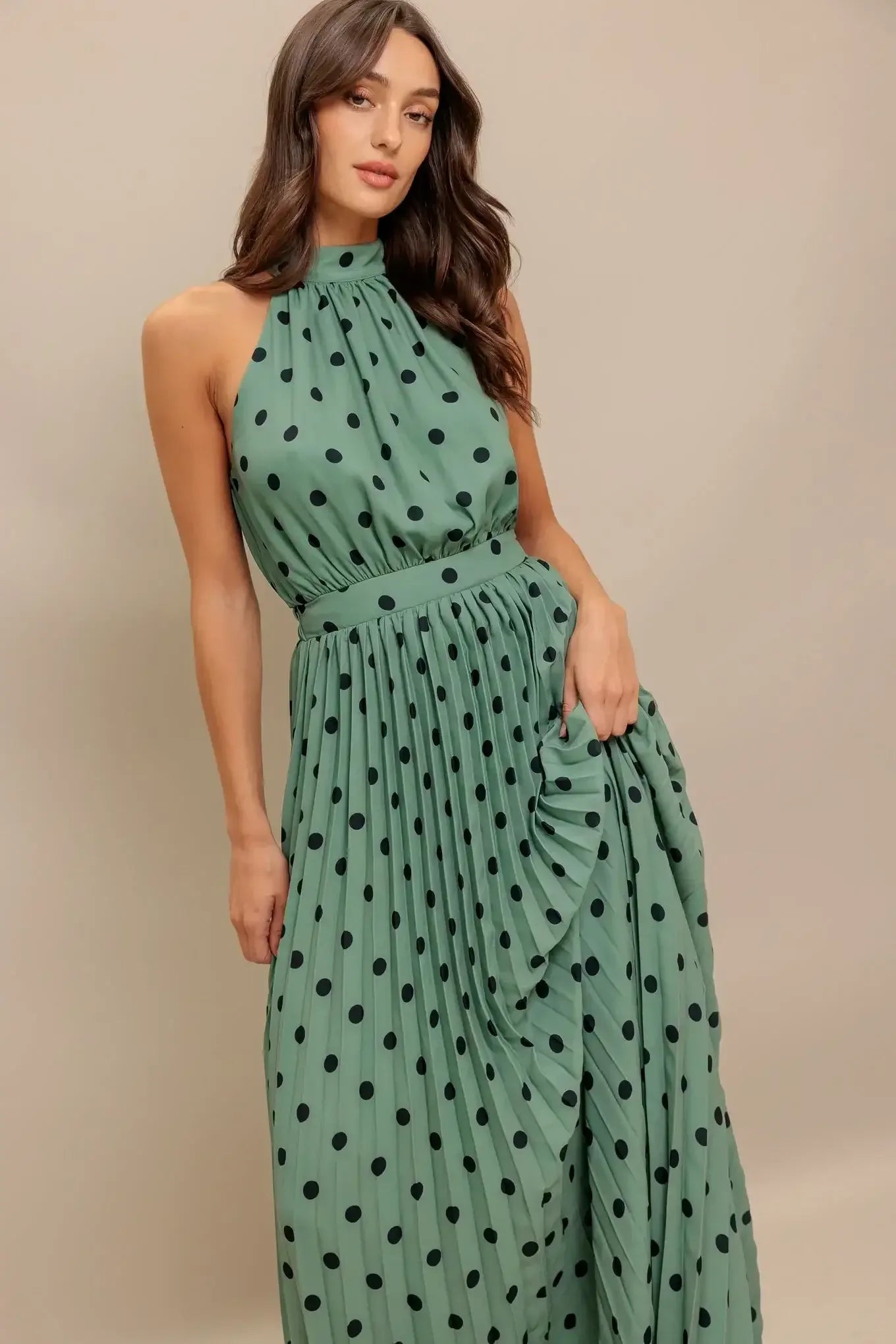 POLKA DOT MAXI DRESS - DARK SAGE