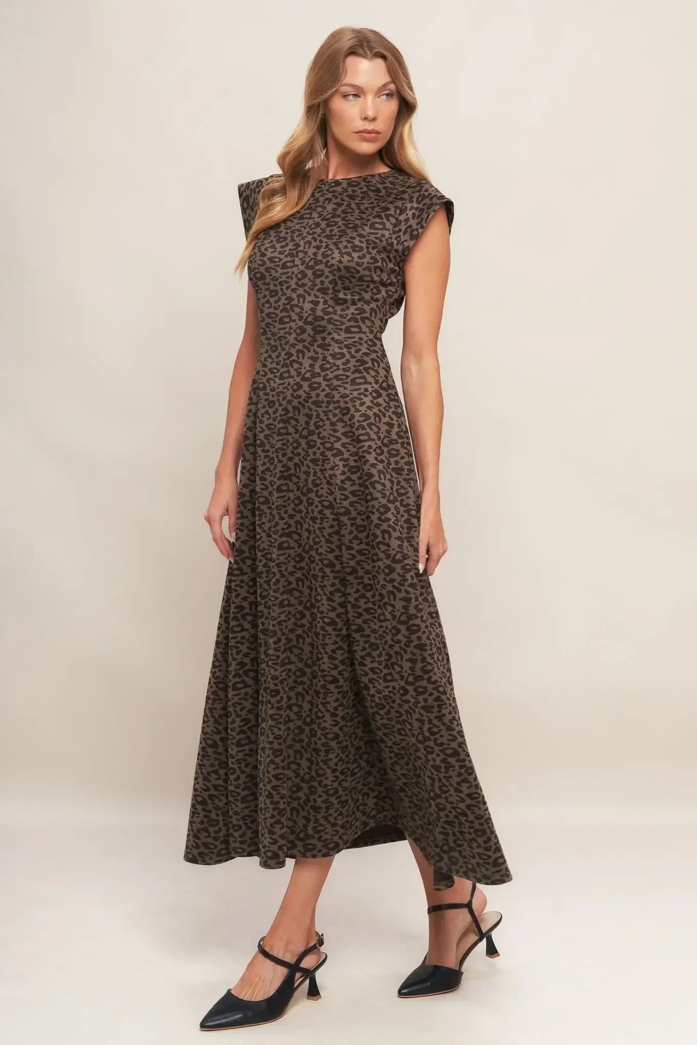 URBAN JUNGLE BROWN LEOPARD SUEDED KNIT MIDI DRESS