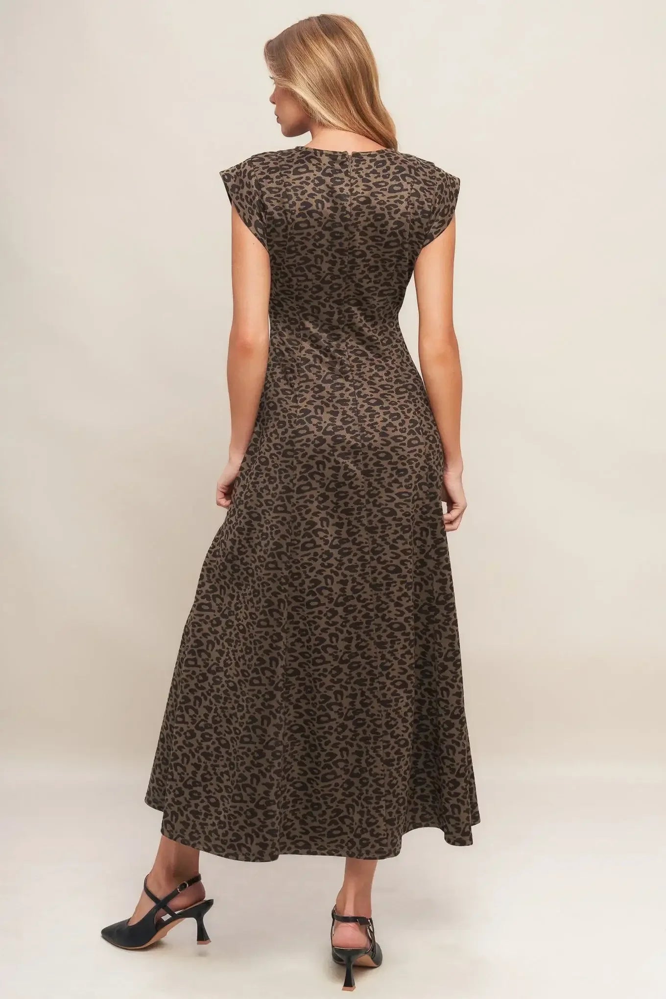 URBAN JUNGLE BROWN LEOPARD SUEDED KNIT MIDI DRESS