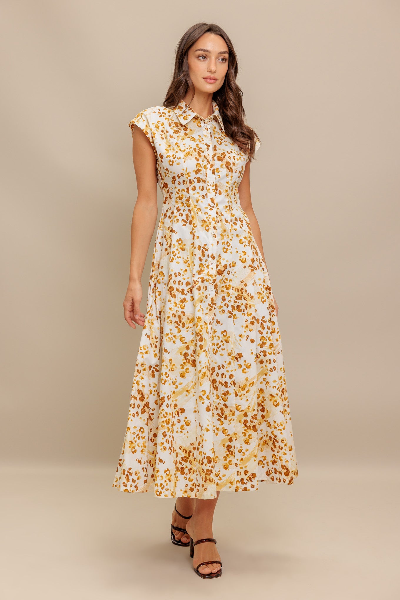 Button Front Cheetah Print Midi Dress
