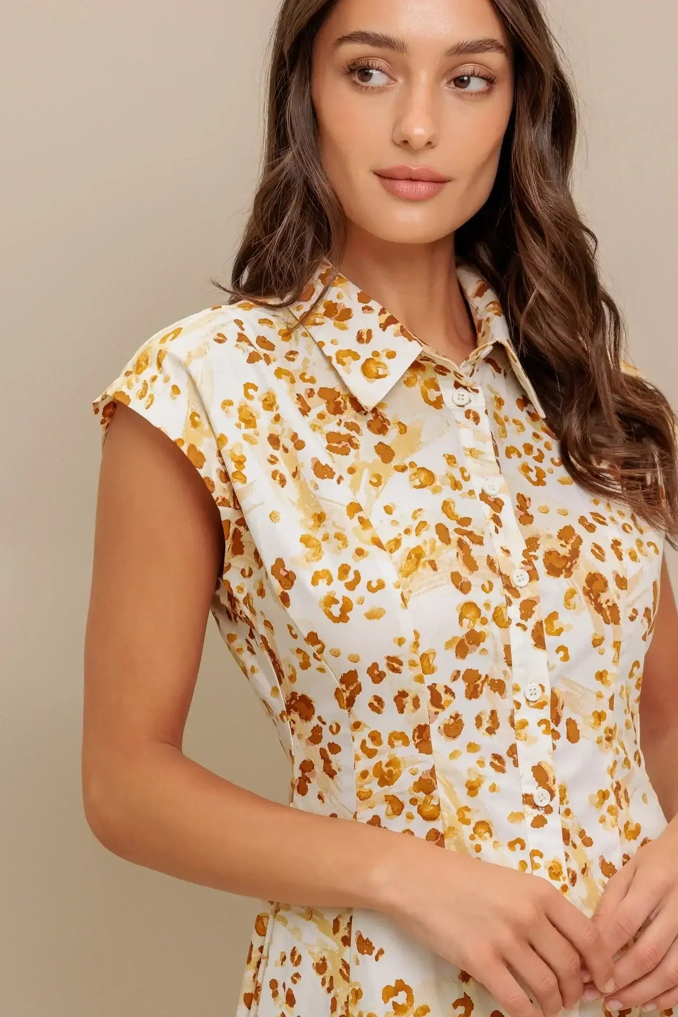 Button Front Cheetah Print Midi Dress