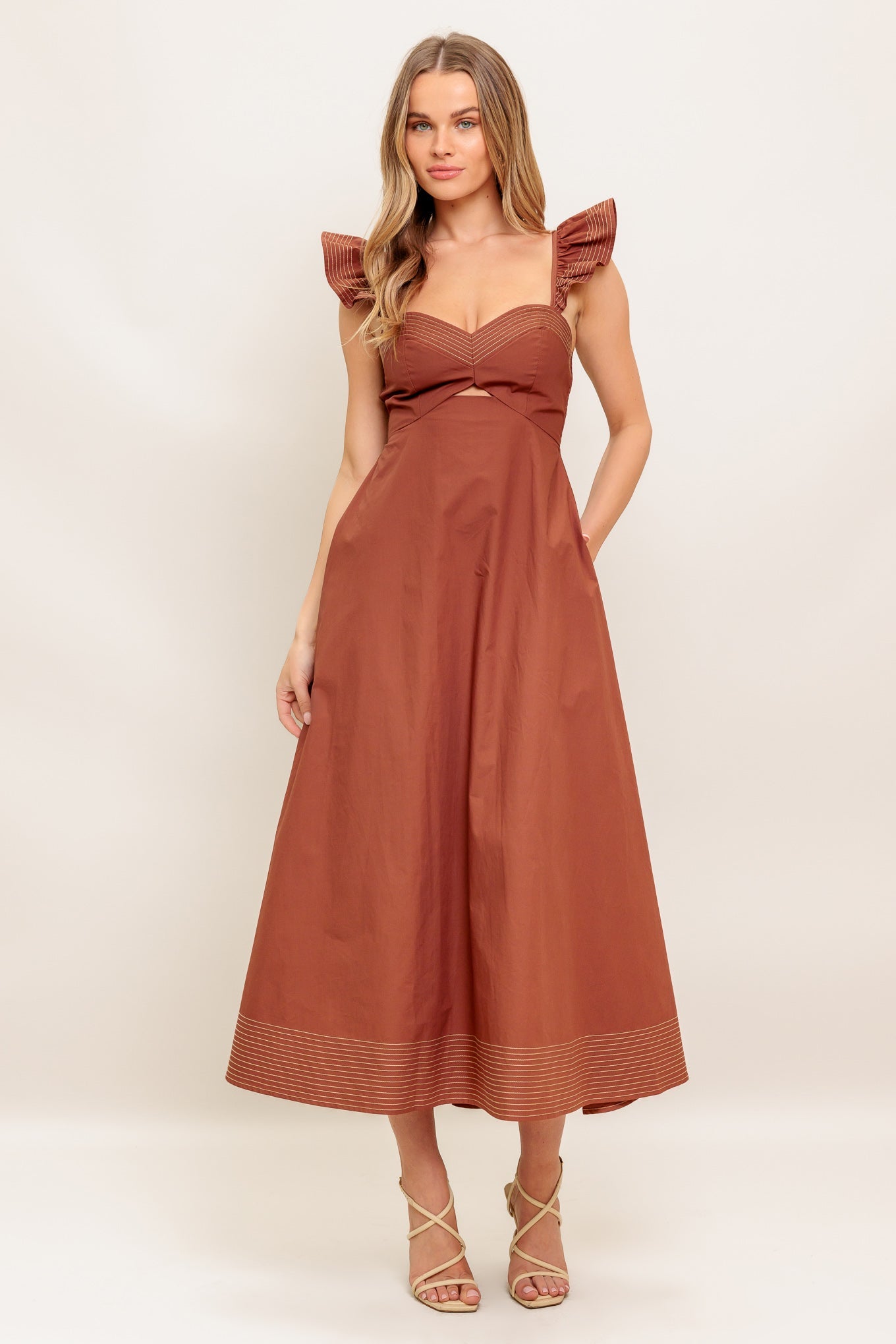 TUSCAN SUNSET COGNAC MIDI DRESS