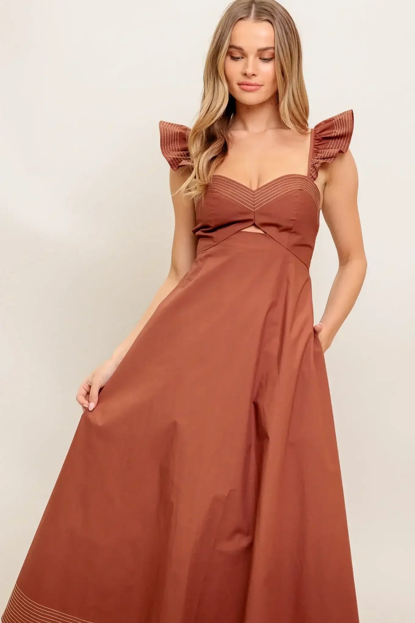 TUSCAN SUNSET COGNAC MIDI DRESS
