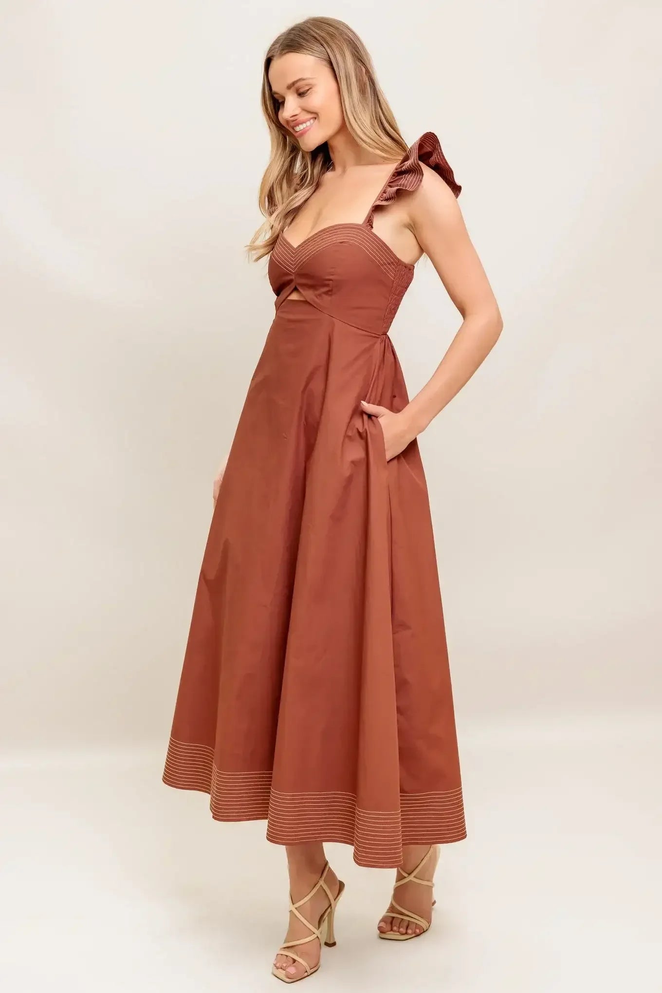 TUSCAN SUNSET COGNAC MIDI DRESS