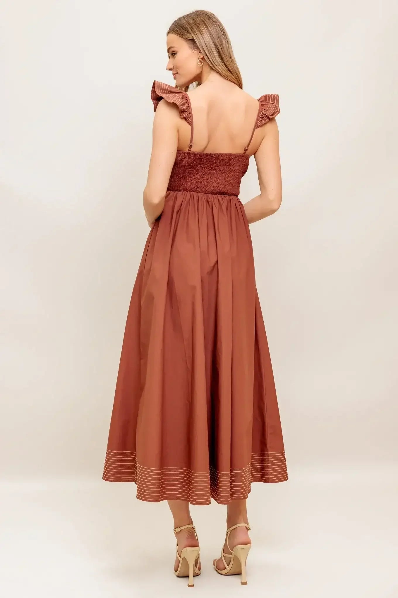 TUSCAN SUNSET COGNAC MIDI DRESS
