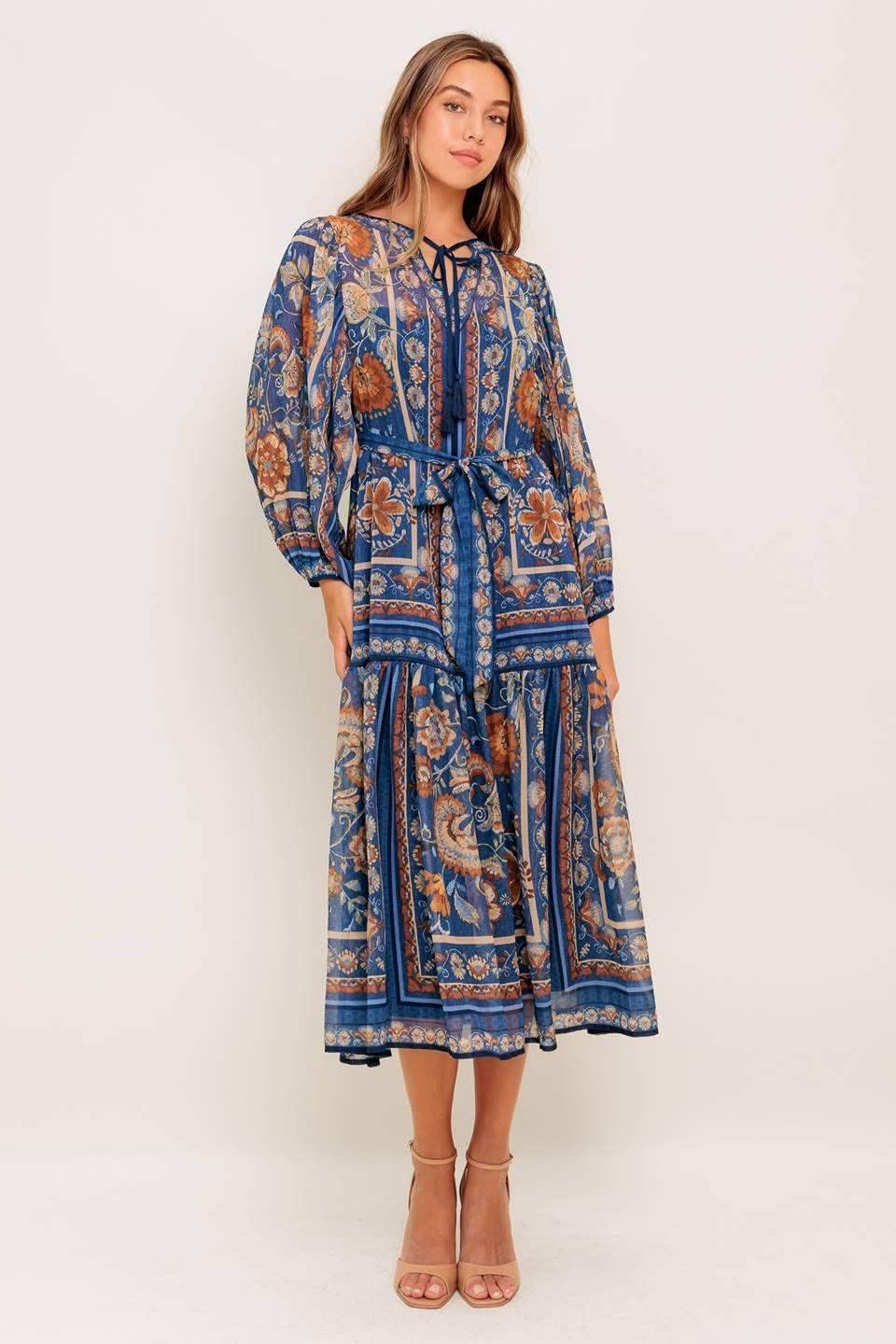 BOHEMIAN TAPESTRY BLUE MIDI DRESS