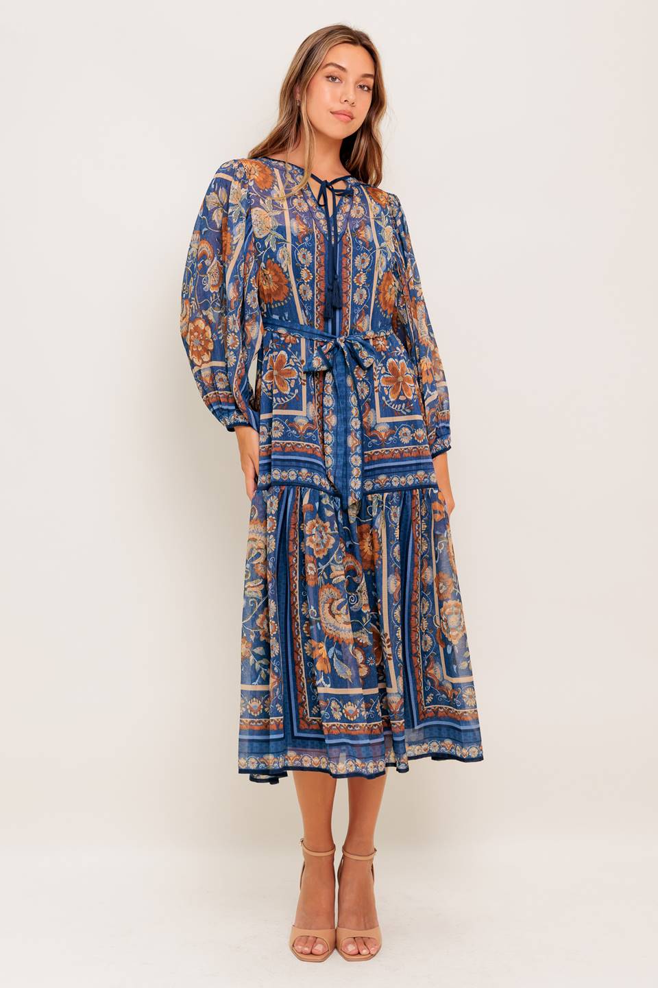 BOHEMIAN TAPESTRY BLUE MIDI DRESS