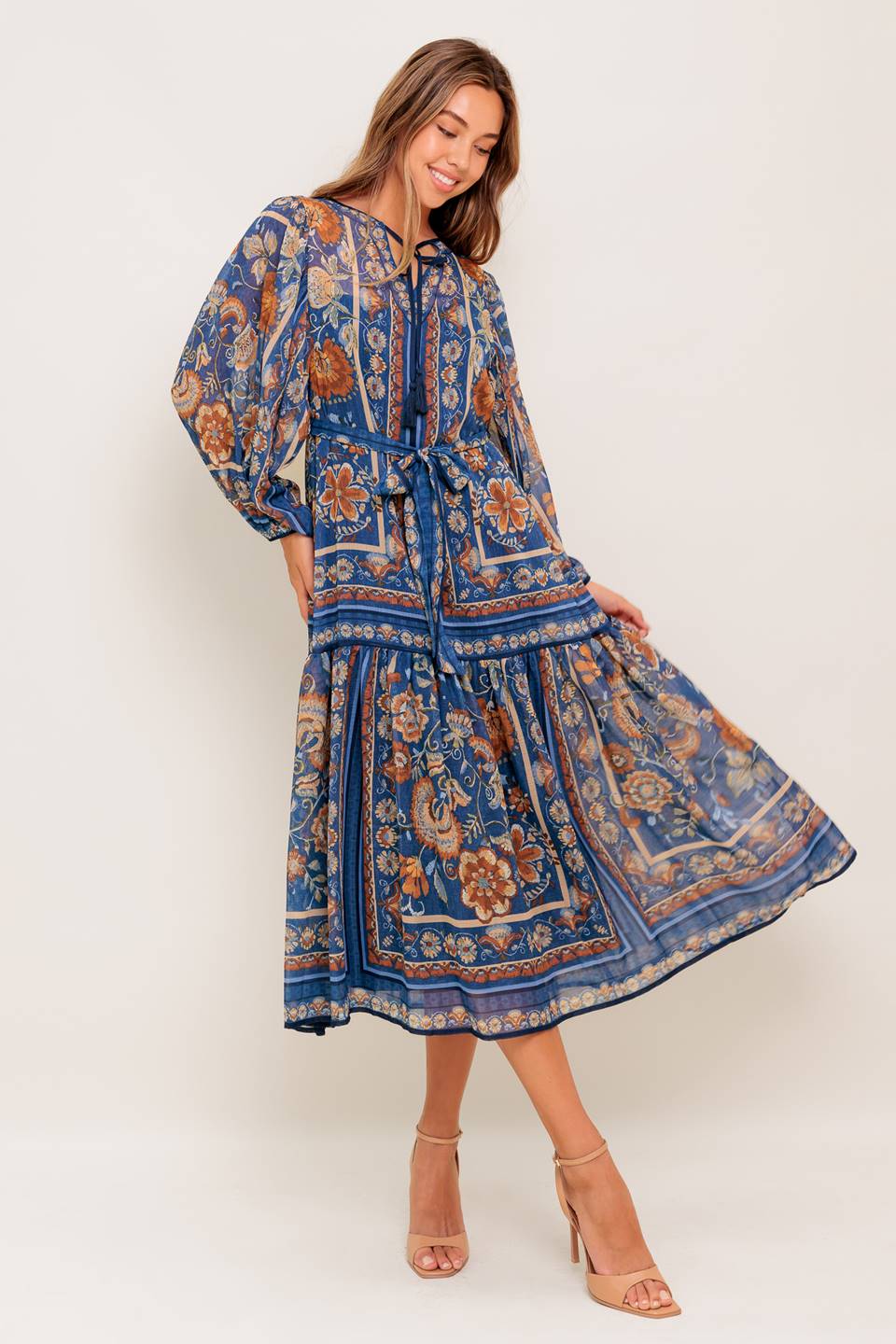 BOHEMIAN TAPESTRY BLUE MIDI DRESS