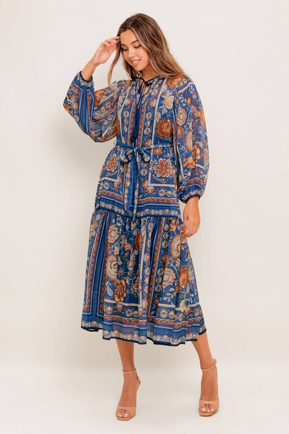 BOHEMIAN TAPESTRY BLUE MIDI DRESS