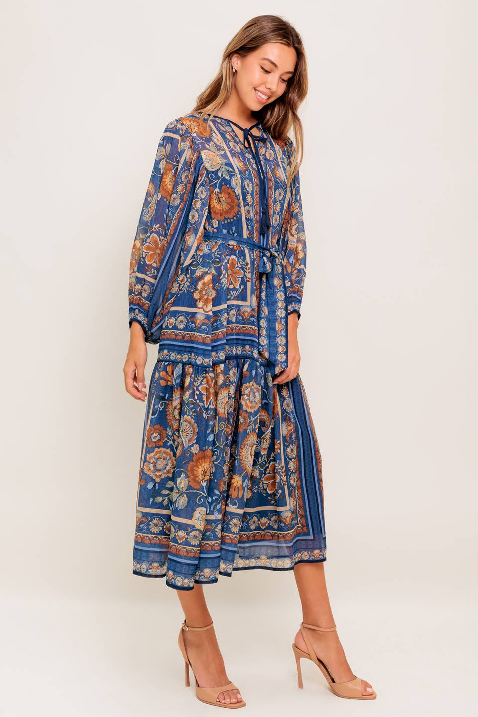 BOHEMIAN TAPESTRY BLUE MIDI DRESS