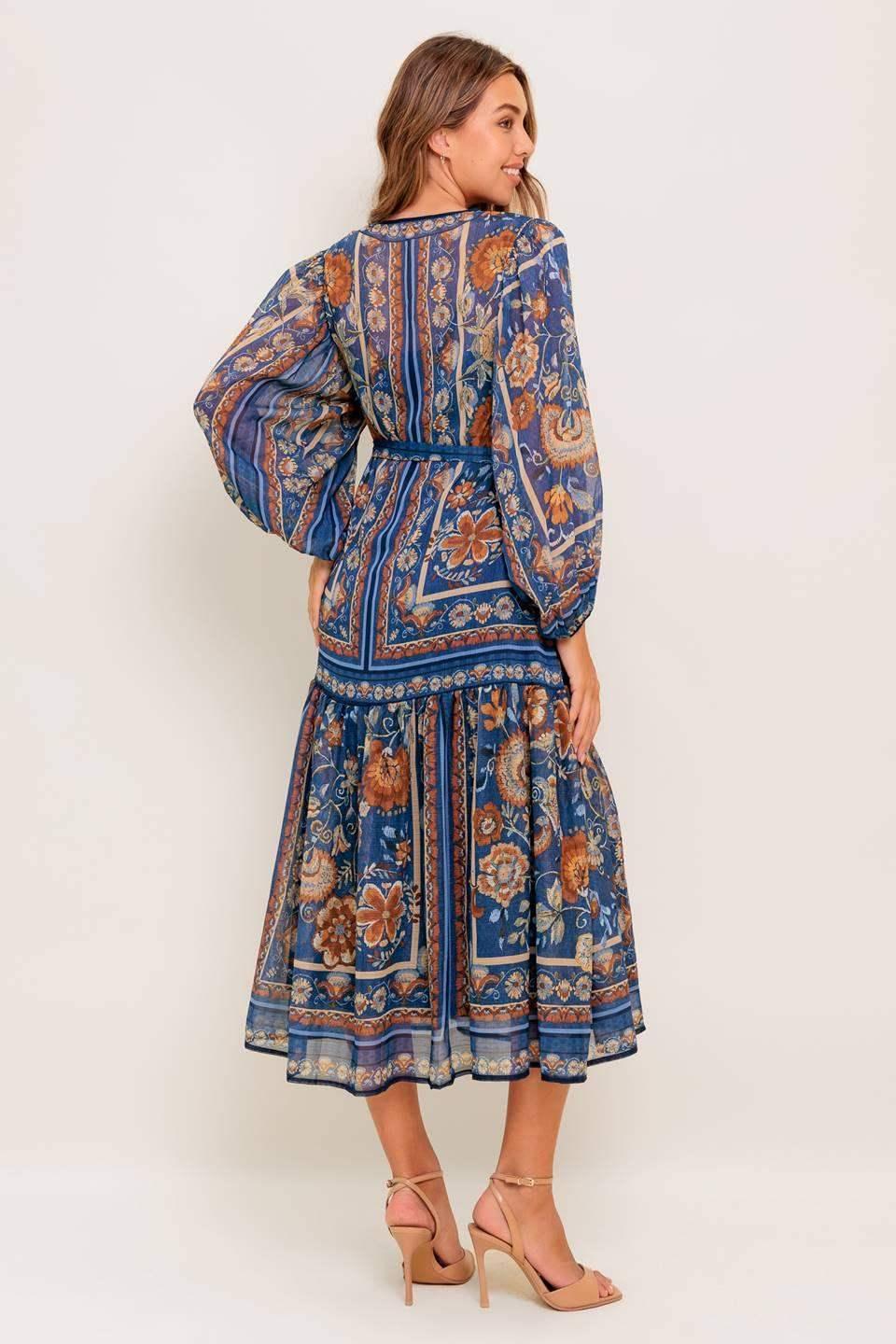BOHEMIAN TAPESTRY BLUE MIDI DRESS