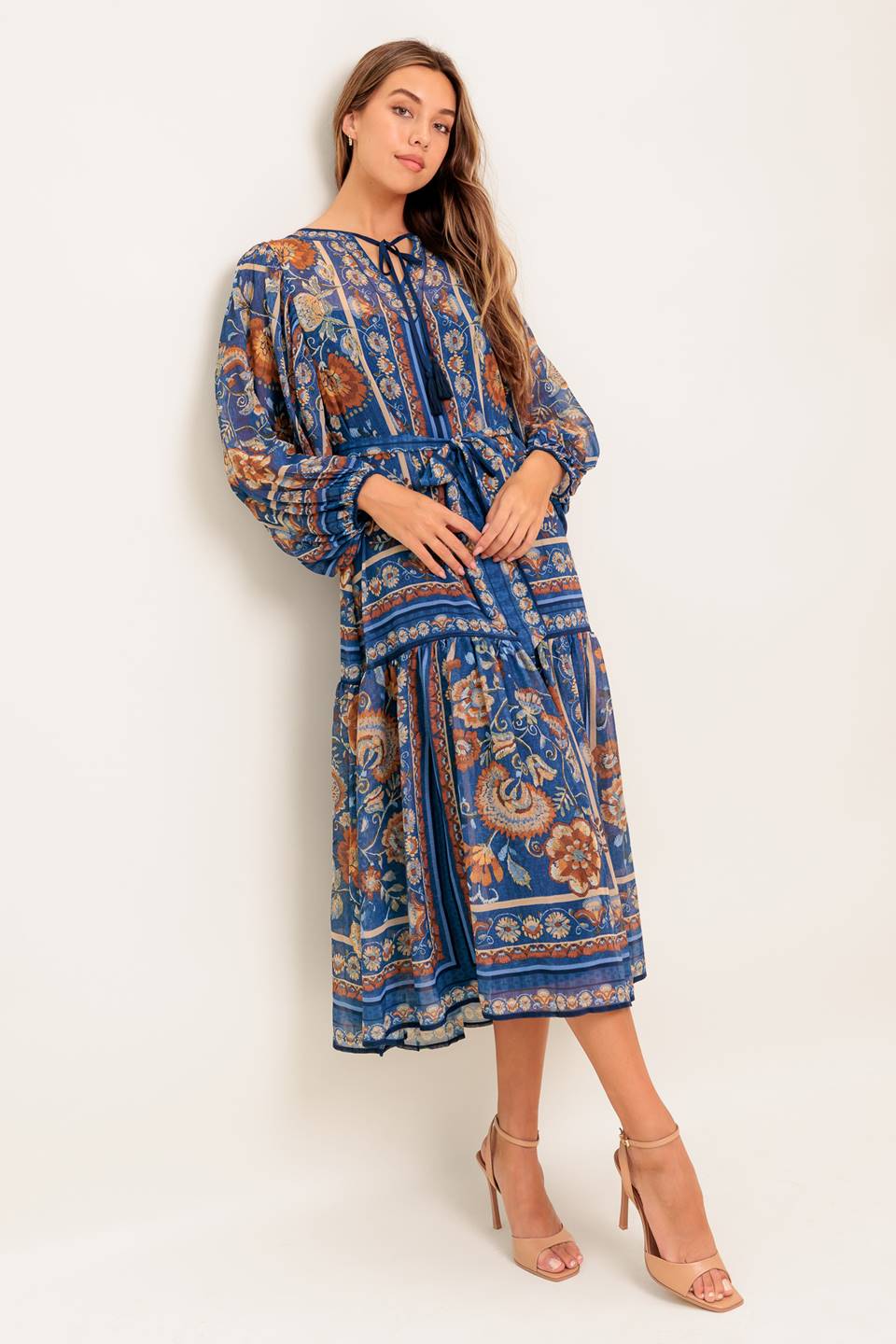 BOHEMIAN TAPESTRY BLUE MIDI DRESS
