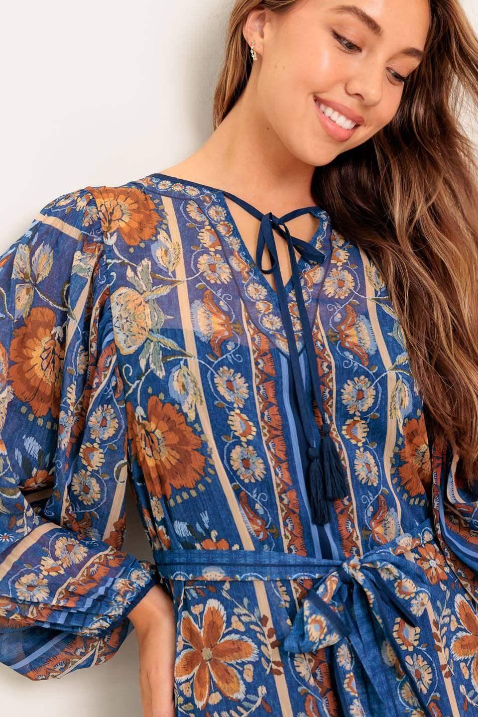 BOHEMIAN TAPESTRY BLUE MIDI DRESS