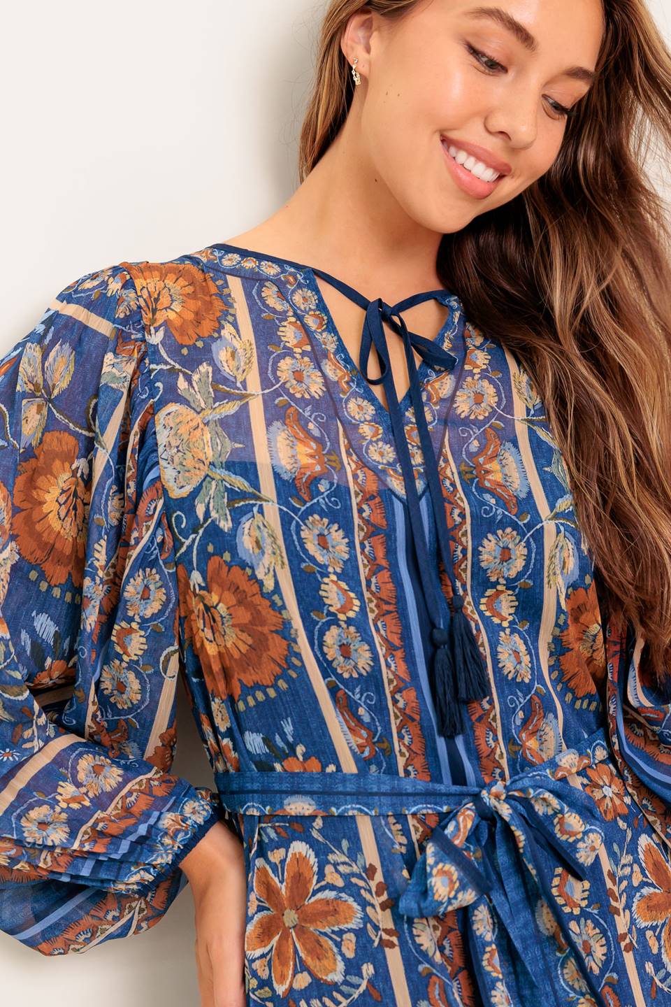 BOHEMIAN TAPESTRY BLUE MIDI DRESS