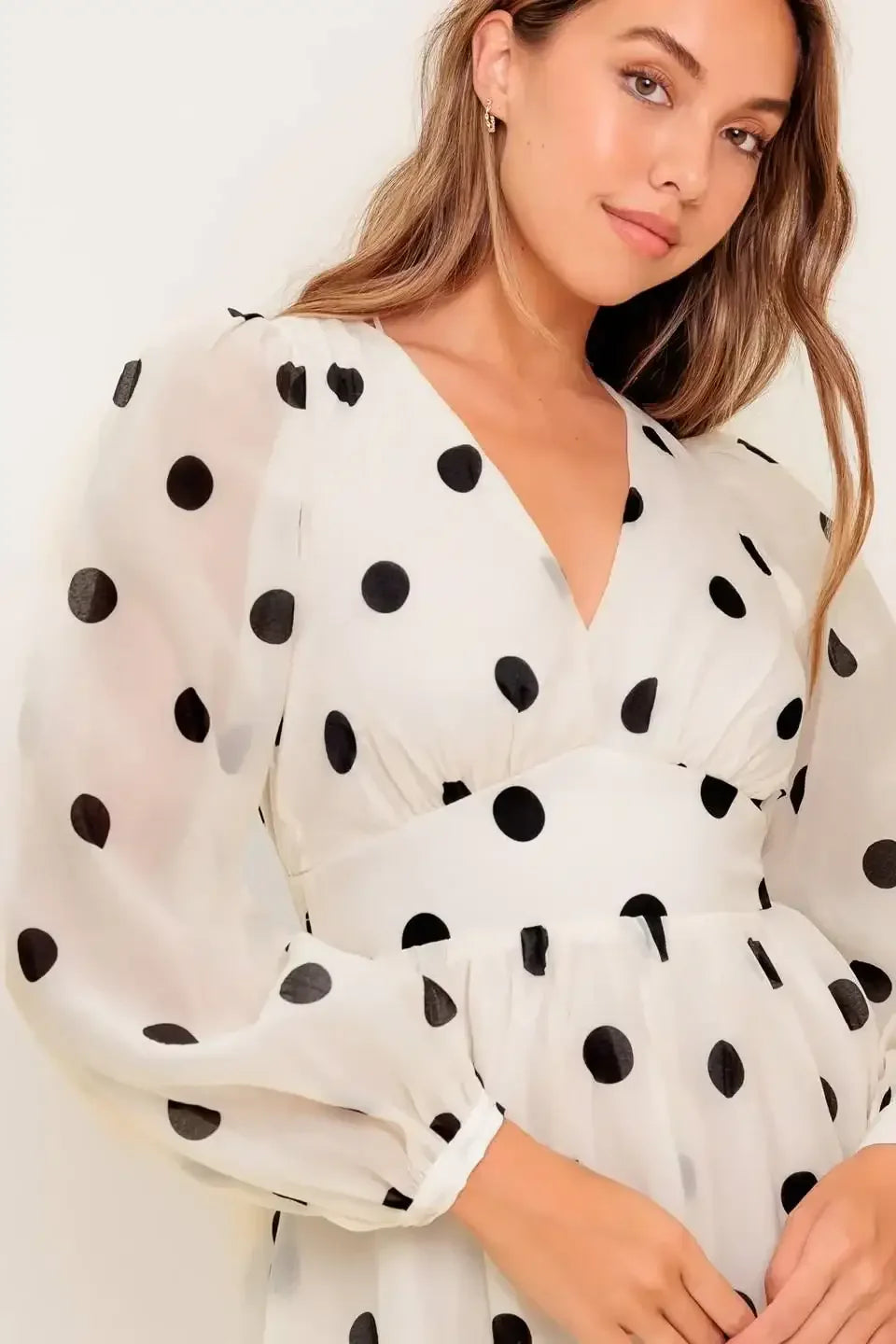 IVORY & BLACK POLKA DOT CHIFFON MINI DRESS