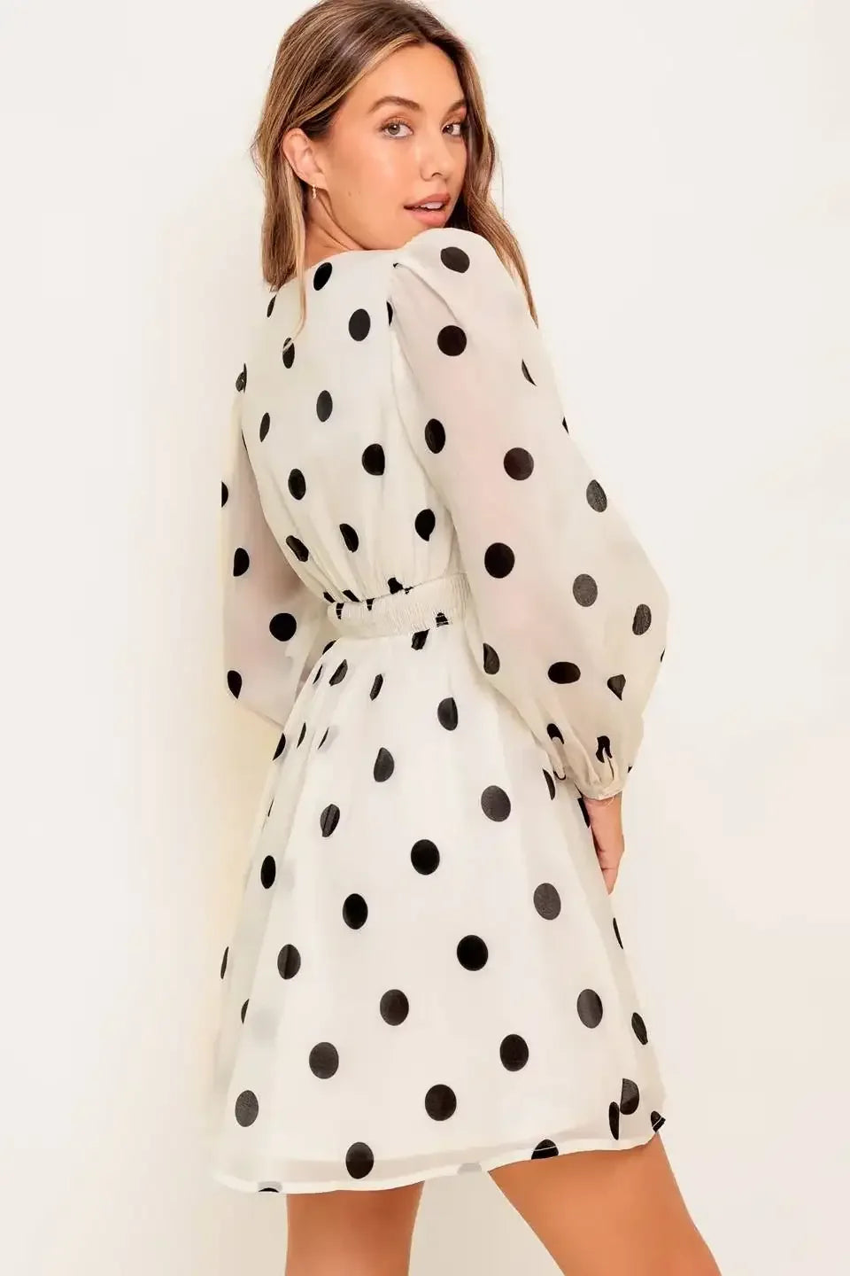 SARA MINI DRESS - DOTTED CHIFFON DRESS