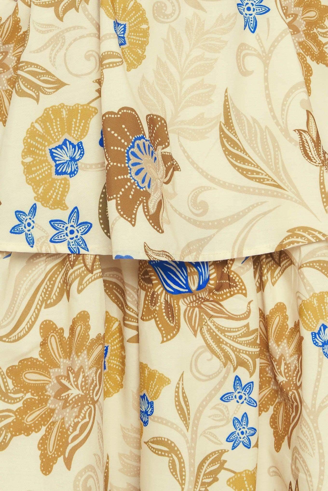 IVORY & BROWN PRINT TIERED MAXI DRESS