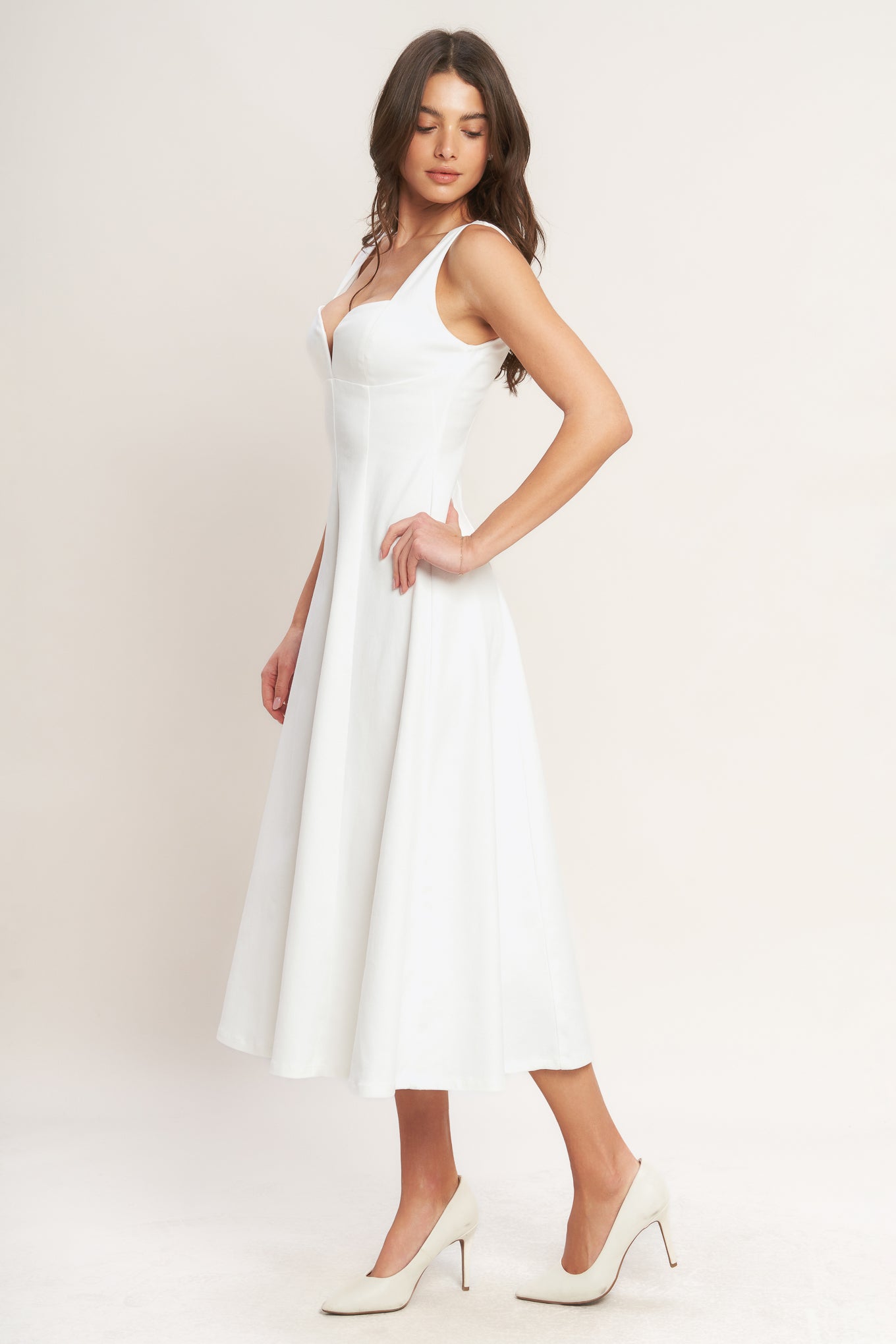 BALANCED PROPORTION WHITE MIDI DRESS