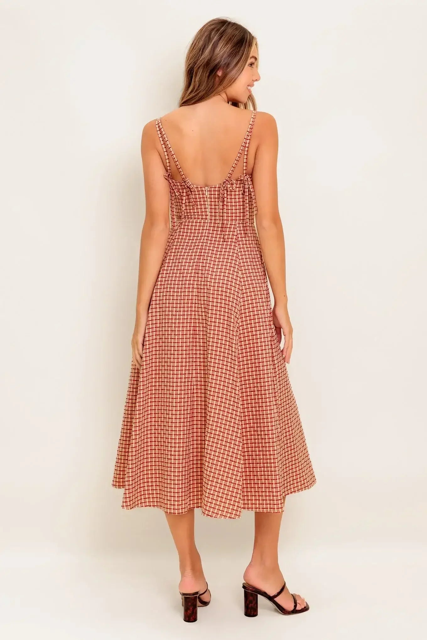 GINGHAM CHARM PLAID MIDI DRESS