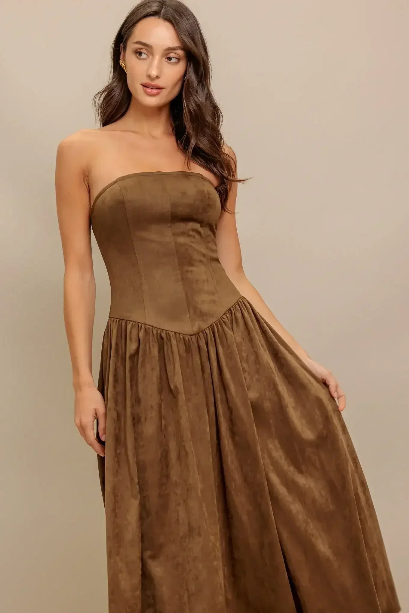 Brown strapless dress