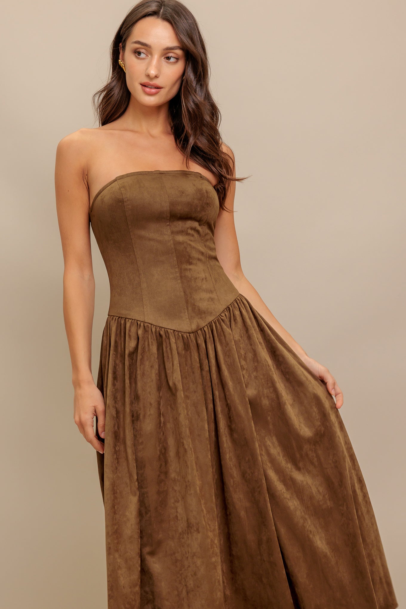 Brown strapless dress